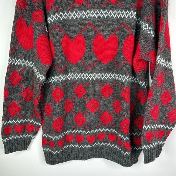 Vintage Adele Knitwear Heart Gray Red Sweater Small/Medium - Picture 3 of 8